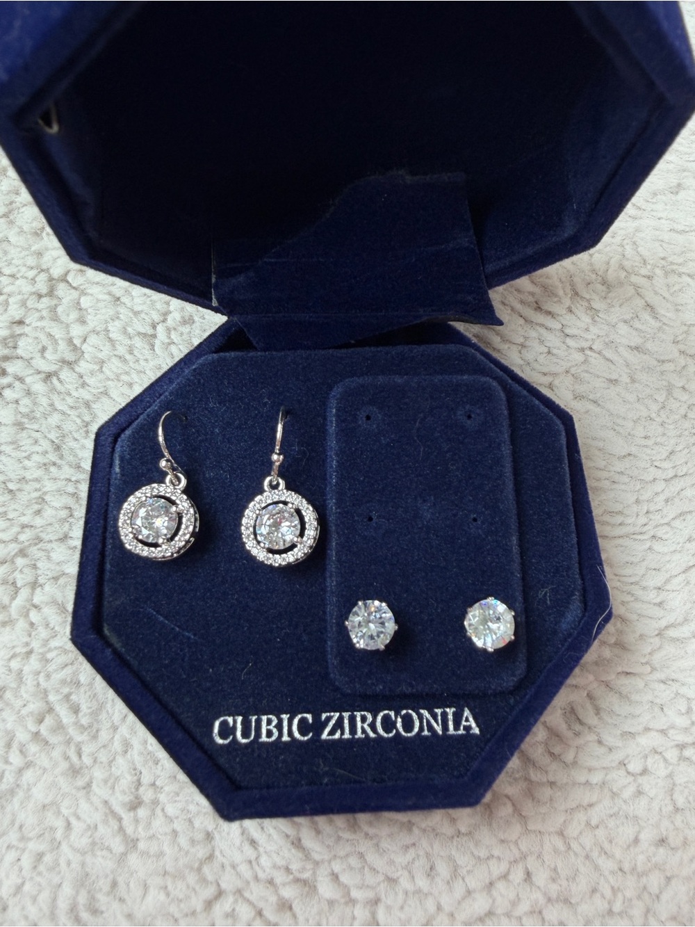 New Cubic Zirconia Silver-Tone Drop and Stud Earring Set from Macy’s